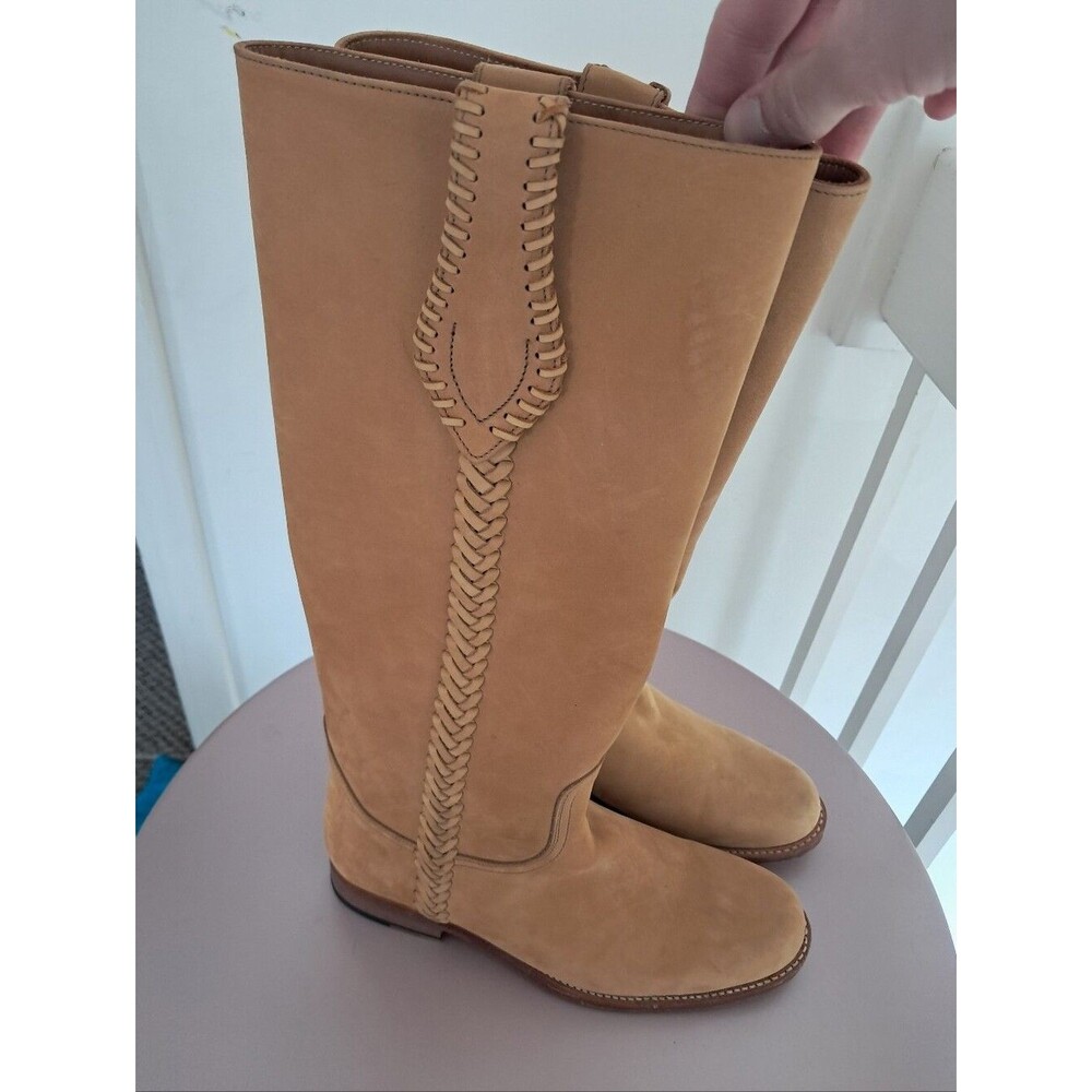 Aerin Ridimg Boots Women's 7.5 Suede Tan Braided Designer Luxury Tall Equestrian